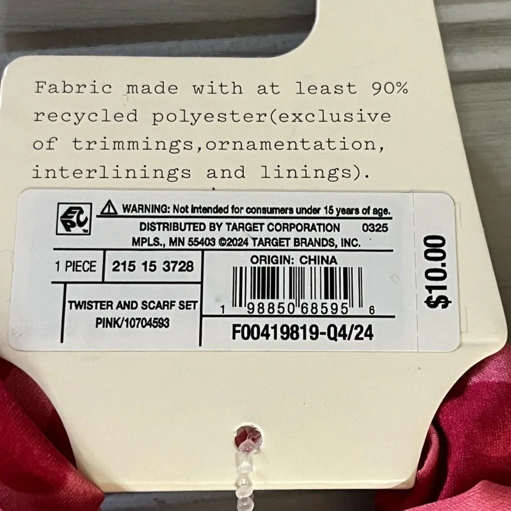 A New Day Silver Beaded Ivory Ribbon Hair Clip And Twister Scarf Set NWT